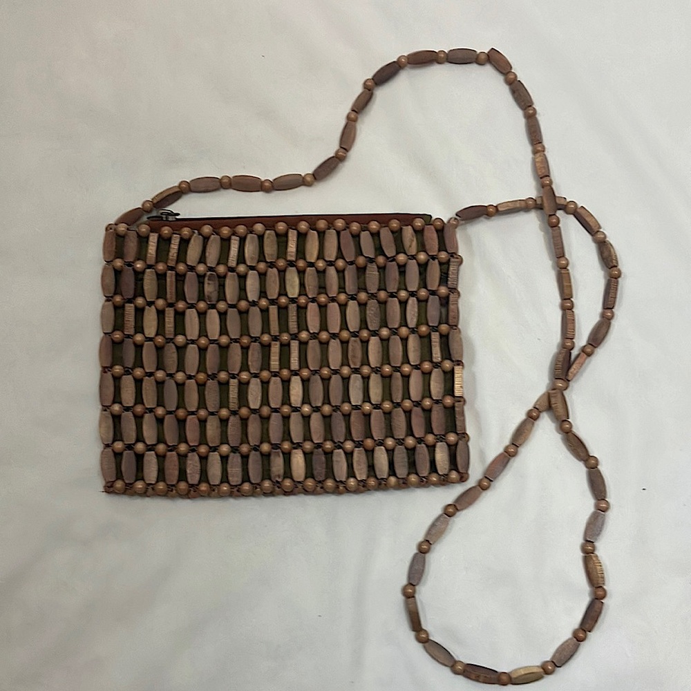 Wood Beaded mini clutch bag with beaded strap